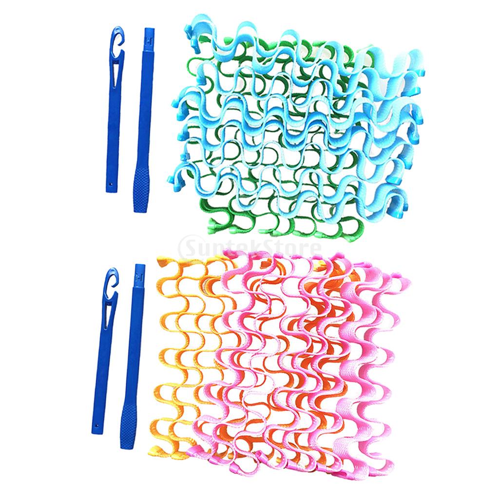 18 Piece 45cm Long Hair Curlers Styling Kit with 2 Hooks Spiral Ringlets No Heat Hairdressing Tool for Girl Women