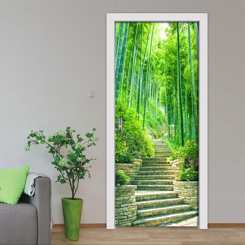 2Pcs/Set Bamboo Forest Steps Wall Door Sticker DIY Self-adhesive Waterproof Wallpaper Decals Home Decoration Door Wall Stickers