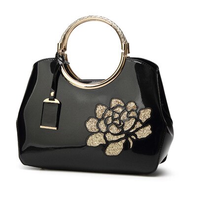 Stijlvolle lederen draagtas shining shell tas een schouder schuin tas speciaal ontworpen voor dames Chinese stijl armband tas voor: Black