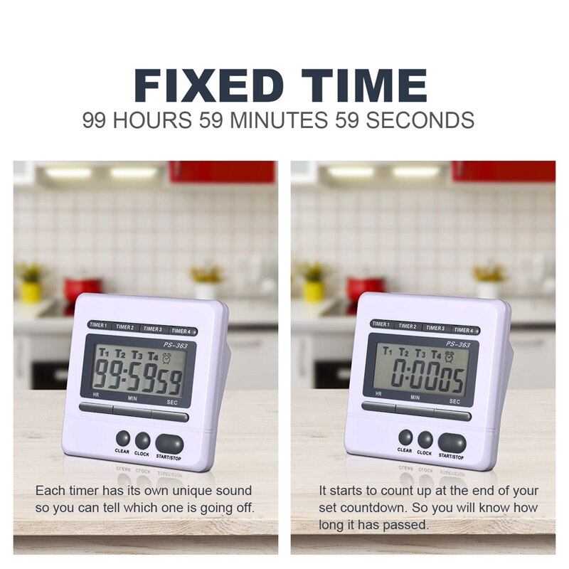 Digital Countdown Timer 4 Channel Count Up Down Kitchen Cooking Timer Clock