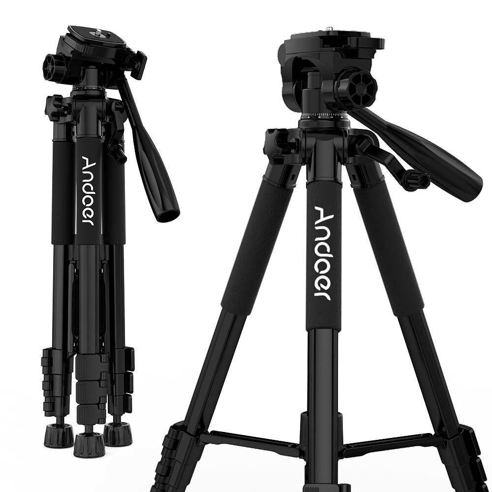 Andoer TTT 663N – trépied d'appareil photo léger de voyage de 57.5 pouces, pour la photographie et la prise de vue vidéo pour DSLR SLR avec sac de transport et pince pour téléphone
