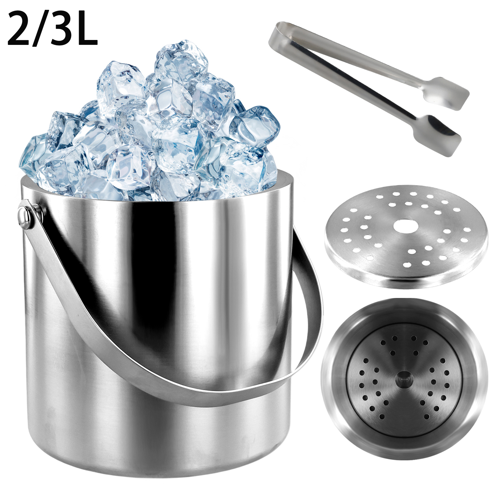 Cubo de hielo de acero inoxidable de doble pared, cubos de cerveza de champán aislados para bares, clubes nocturnos, contenedor de hielo para fiestas nocturnas, 2/3L