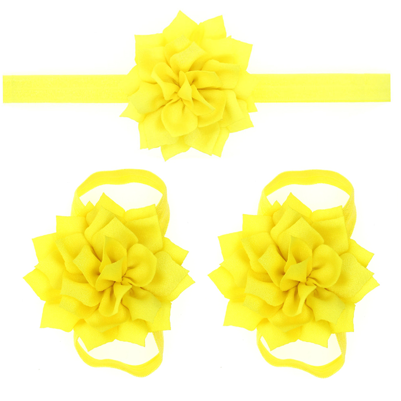 Sandalias de bebé con flores para cubrir zapatos descalzos, lazos de flores, zapatos de primeros pasos para niños, conjunto de diadema, accesorios de fotografía KFA11: KFA11-yellow