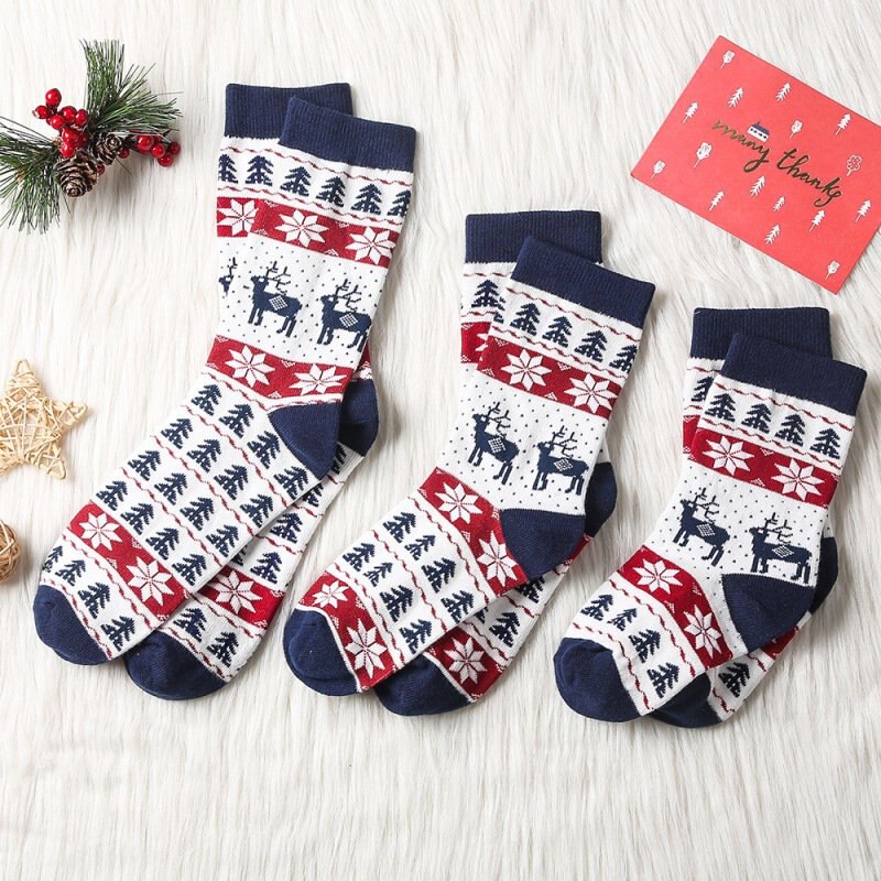 1 Paar Ouder-kind Sokken Gedrukt Unisex Volwassen Mannen Vrouwen Kinderen Lange Katoenen Sokken Familie Bijpassende Kerst Jaar sokken
