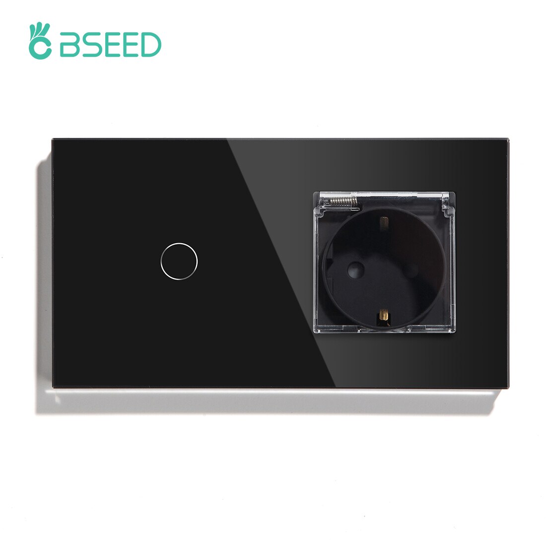 BSEED EU Standard Wasserdichte Steckdose Mit 1/2/3Gang 1 Weg Kristall Glas Panel Licht Schalter für Im Freien Küche Bad: 1Gang Black