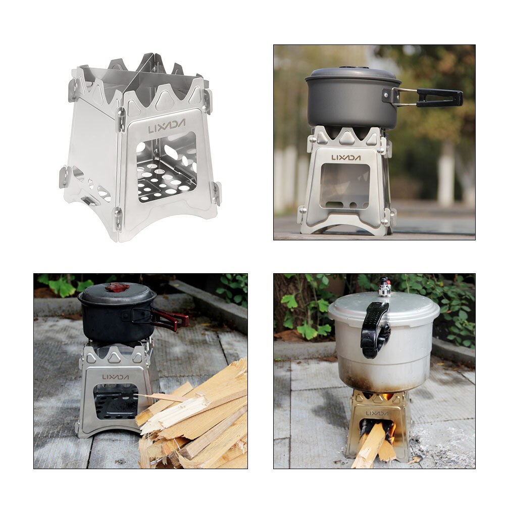 Lixada Compact Folding Titanium Wood Stove Outdoor Camping Stove Cooking Picnic Stove Portable Wood Furnace Burners