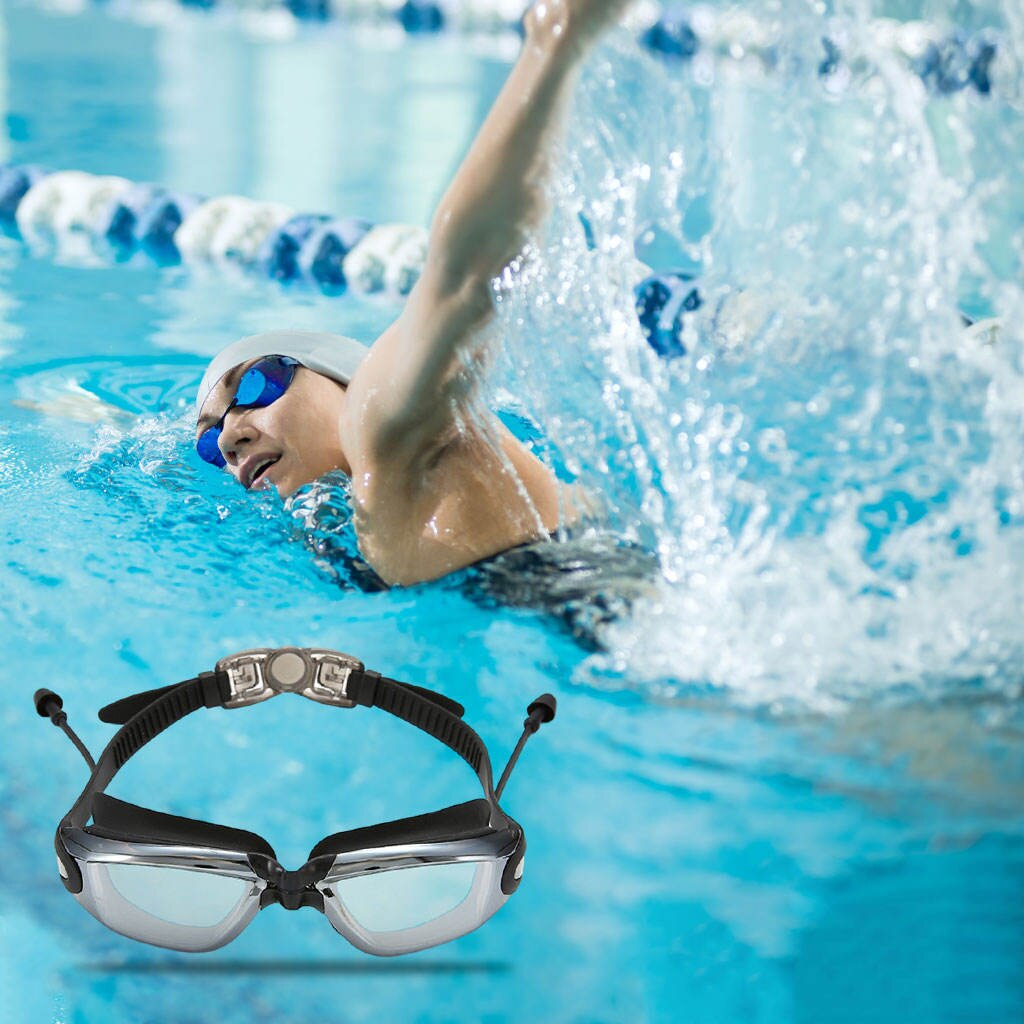 Silicone Swimming Goggles Polarized with Earplug Flat Light Eyewear for Swimming Diving