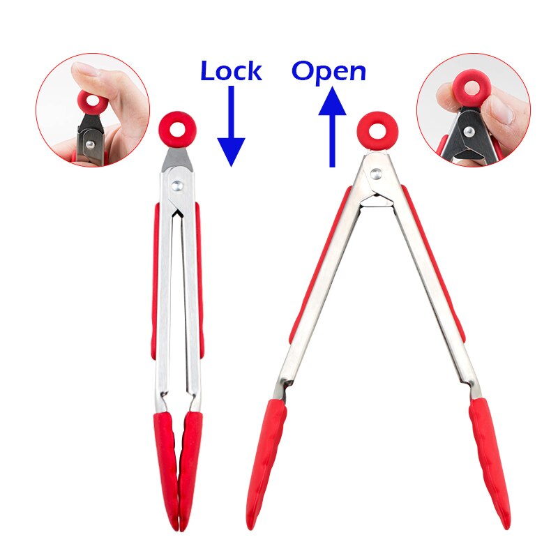 Silicone Voedsel Tong Rvs Keuken Tang Siliconen Antislip Koken Clip Clamp Bbq Salade Gereedschap Keuken Accessoires