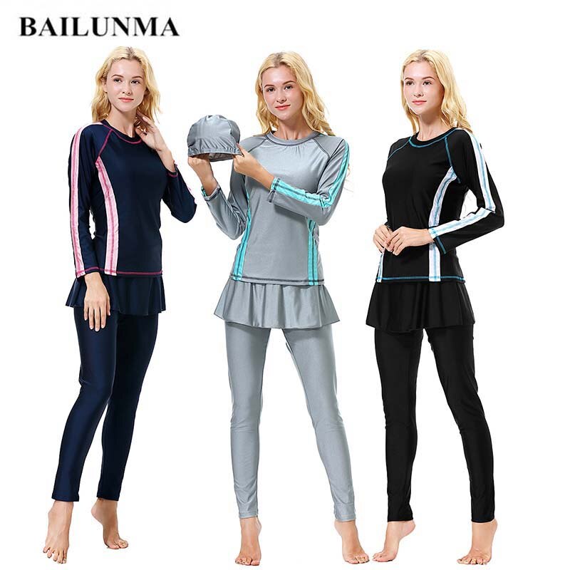 BAILUNMA Burkinis Muslim swimwear Islamic Swimsuit Full Cover Long Sleeve Hijab Muslim Swim Wear Women Swimsuits Arab H1010