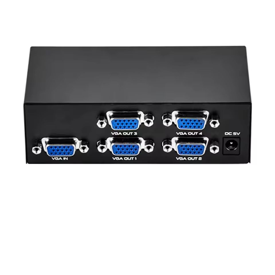4-Hafen-VGA-Splitter 1x4 1 bis 4 Häfen VGA-Video-HD-Signalverstärker 200 MHz Unterstützt 1920 x 1440 mit Strom für VGA-Adapter