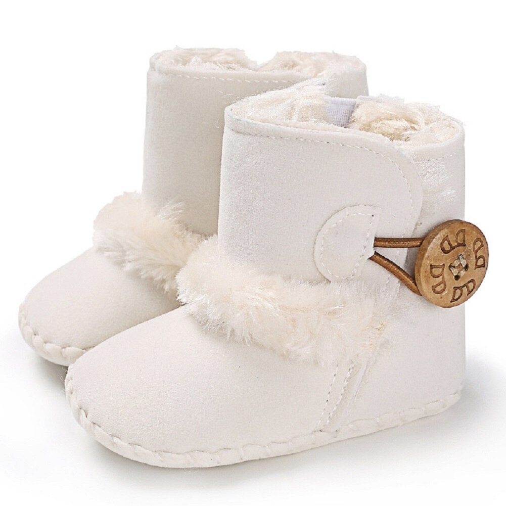 Baby Infant Winter Boots Kid Baby Girl Boy Snow Shoes Warm Soft Sole Bottom Prewalker Crib Shoes Plush Solid Cotton Boot: White / 13-18 Months