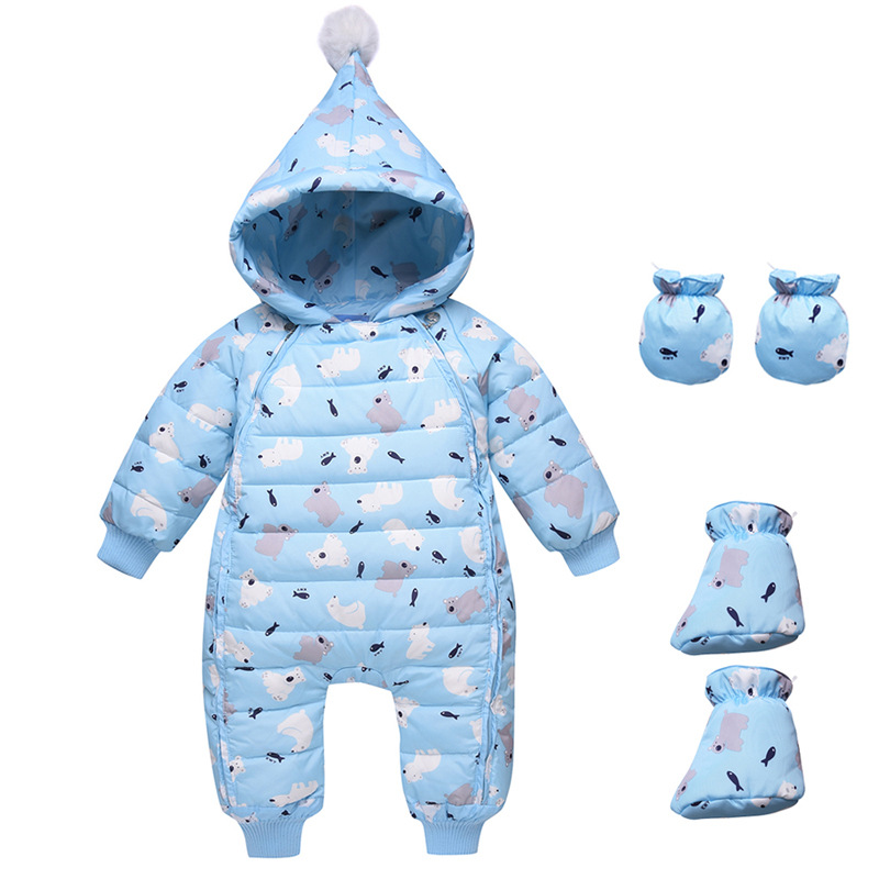 Baby Winter Kleding Meisje Jongens Romper Warm Sneeuw Dragen Baby Baby Overalls Lange Mouw Hooded Bovenkleding Witte Eendendons Snowsuit: Sky Blue / 9m