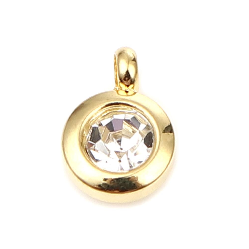 DoreenBeads Edelstahl Gold Farbe Charms Runde Multicolor Glas Anhänger DIY Machen Ohrringe Schmuck 9mm x 7mm, 2PCs: White