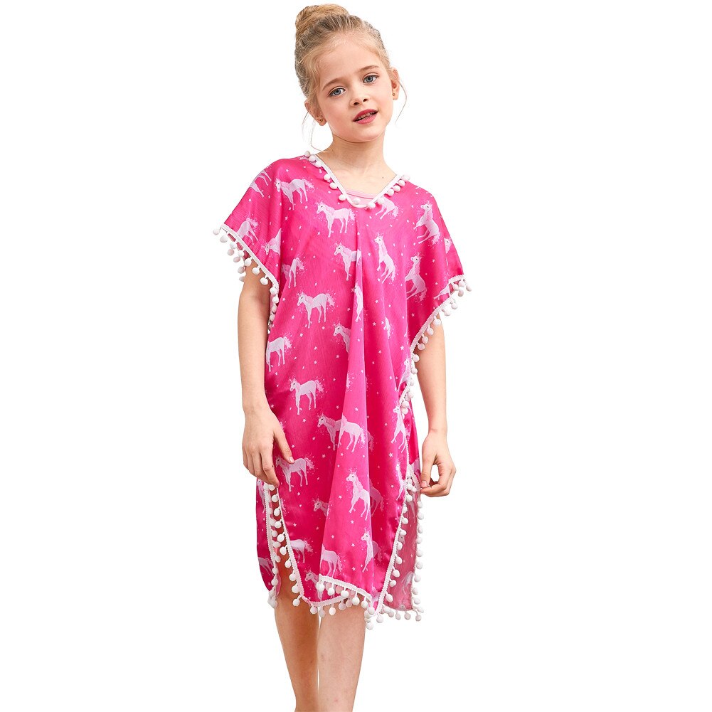 Fioday Neue Sommer Mädchen Abdeckung-ups Badeanzug Weiche Wraps Strand Kleid Top mit Pompom Quaste Chlid Strand Casual Badeanzüge beachwear: 04 / 12 T