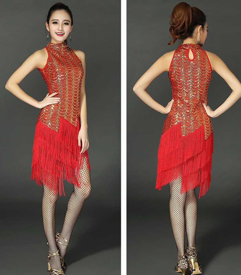 Latin Dance Dress Ballroom Salsa Samba Rumba Tango Swing Rhythm Dancer Costume Women Tassel Sequins dance dress