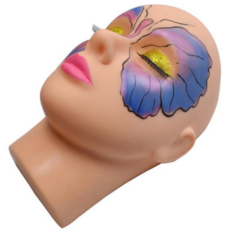 Silicone Head Mannequin Flat Head Silicone Practice False Eyelash Extensions Makeup Model Massage Training Stand Rack