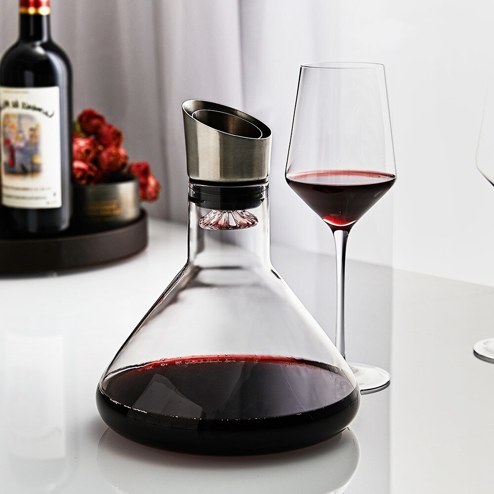 Snelle Ademhaling Wijn Decanter Met Rvs Beluchter Loodvrij 100% Hand Bruin Glas Wijn Karaf Voor Rode Wijnen