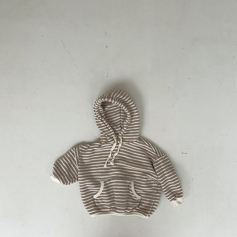 Sudadera con capucha para niños y bebés, ropa de otoño, Tops, sudaderas informales con estampado a rayas para niñas: brown / 3T   100cm