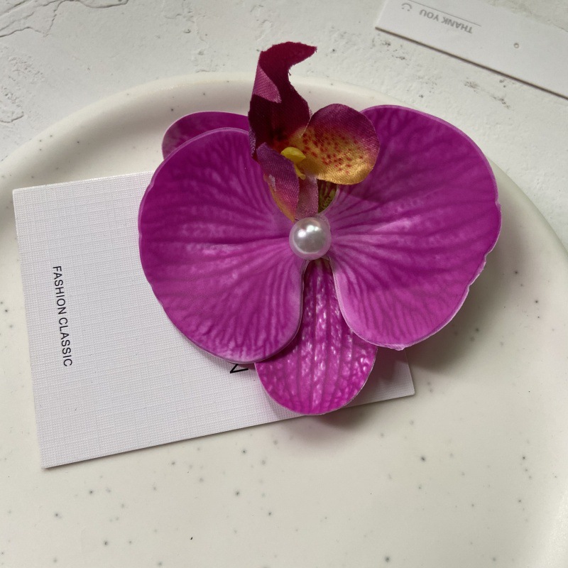 Grampos de cabelo de borboleta de flor de orquídea artificial para mulheres meninas phalaenopsis pérola bico de pato grampos de cabelo acessórios de cabelo: Lavanda