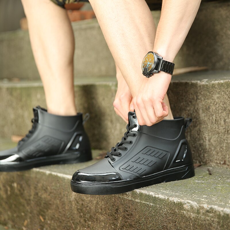 Mode Waterdichte Pvc Mannen Regen Schoenen Comfortabele Regen Laarzen Jongen Water Rubber Schoenen Enkellaarsjes up Schoenen