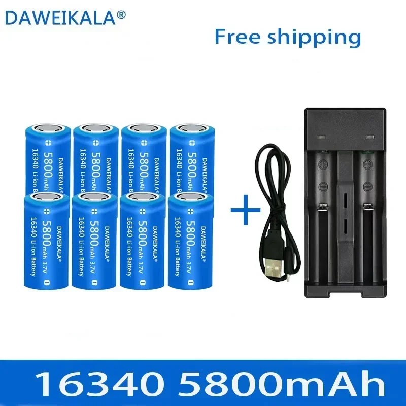 5800 mah genopladelige 3.7v li-ion batterier 16340  cr123a til led-lommelygte vægoplader, rejse til 16340 cr123a batterier: Lyserød