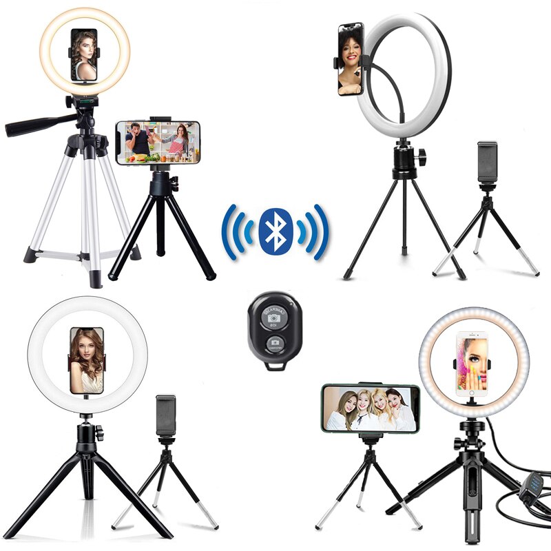 LED Selfie Ring Light - Dimmable Lamp with Tripod Stand - Makeup Photography Fill Light