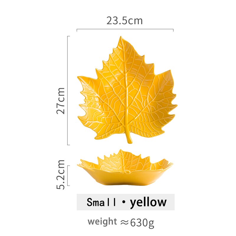 Creatieve Keramische Esdoornblad Plaat Snack Dessert Cake Candy Moer Schotel Fruit Salade Porselein Sleutel Sieraden Thuis Decoratieve Lade: Small yellow