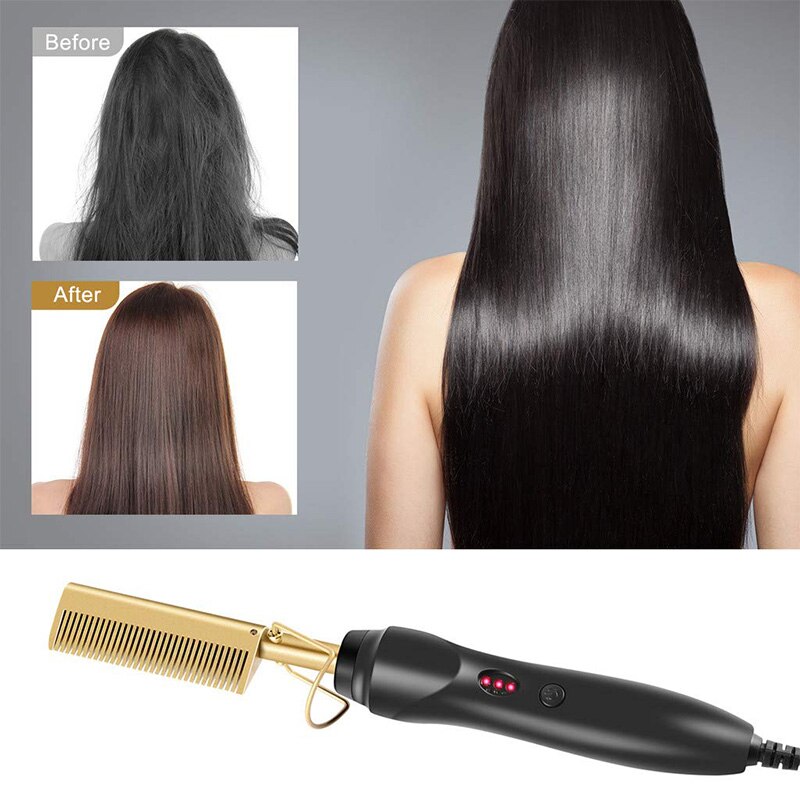 AD-rizador de peine, peine eléctrico de presión de calor alisado en , plancha rizadora de cabello para cabello húmedo y seco (enchufe de EE. UU.)