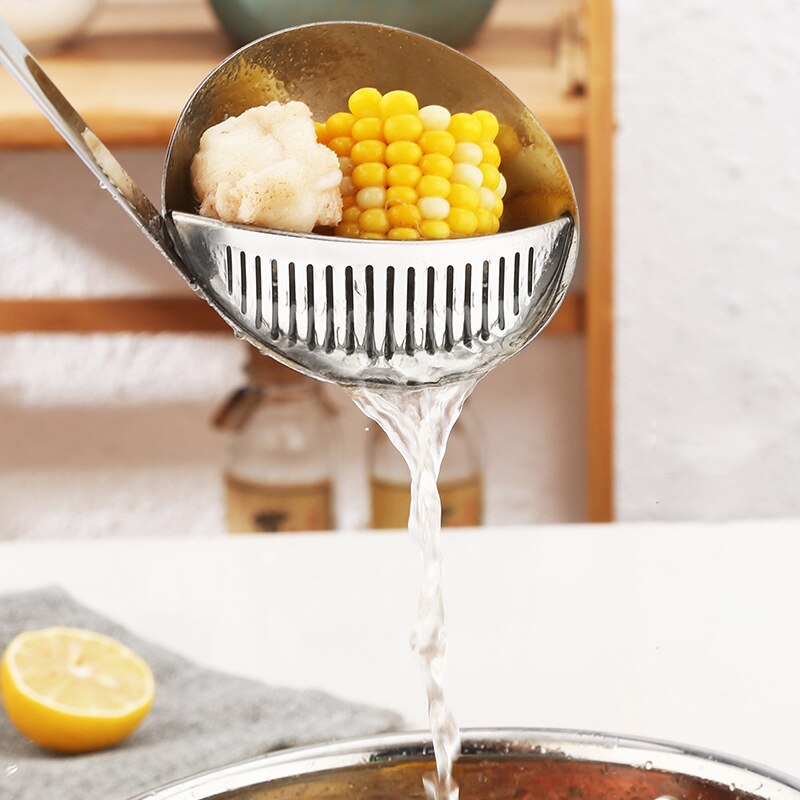 Double-Use Colander Set Cooking Spoon Strainer Stainless Steel Pot Soup Spoon Kitchen Restaurant Supplies C1238 b