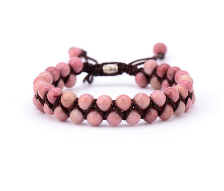 Wrap Bracelet Unique Natural Stones Braided Cuff Bracelet Friendship Bracelets Women Bracelet Jewelry: Women Rhodonite