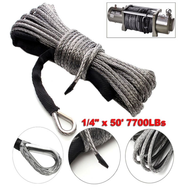 Winde Seil Schnur Linie Kabel mit Mantel Grau Synthetische Abschleppen Seil 15m 7700LBs Auto Waschen Wartung Schnur für ATV UTV aus-Straße
