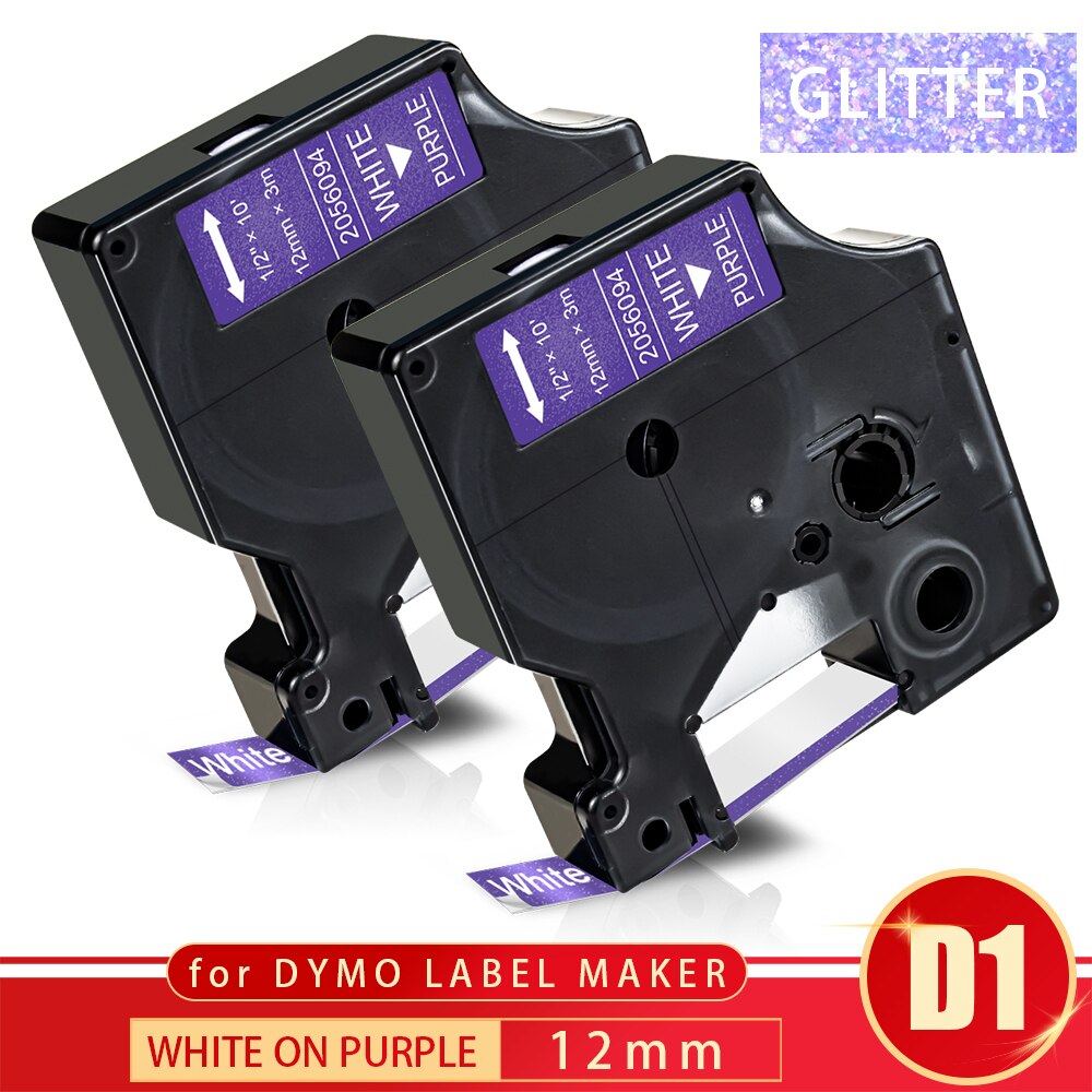 Topcolor 12mm Dymo D1 Compatible Label Tape Shiny Printer Ribbon White on Glitter Purple Sticker for Dymo Label Maker LW450 pnp