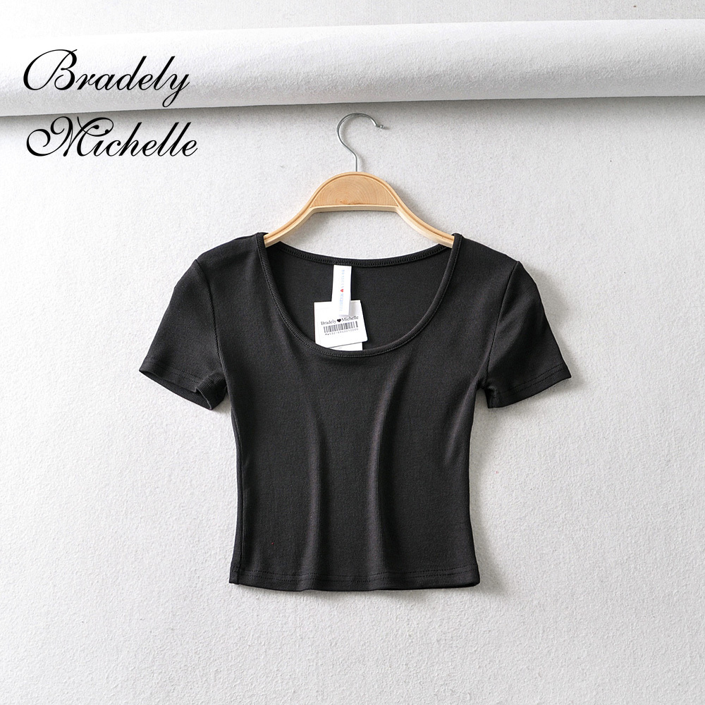 Bradely Michelle Casual Summer Woman Slim Fit T-shirt Tight Short-Sleeve O-neck Tee Crop Tops