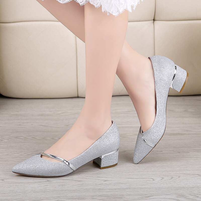 Lente damesschoenen met hoge hak, kantoorschoenen, gouden bruidsschoenen, pumps met pailletten en puntige neus, damesschoenen 6667c