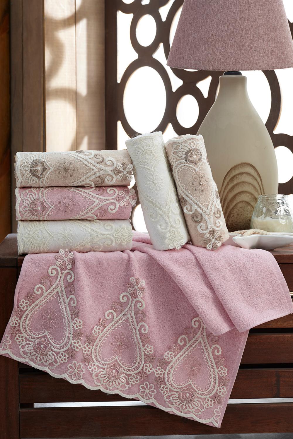 Ultrasoft lacé serviette 6 pièces 50x90% 100 coton super absorbant el serviette classique dentelle broderie visage serviette doux gant de toilette