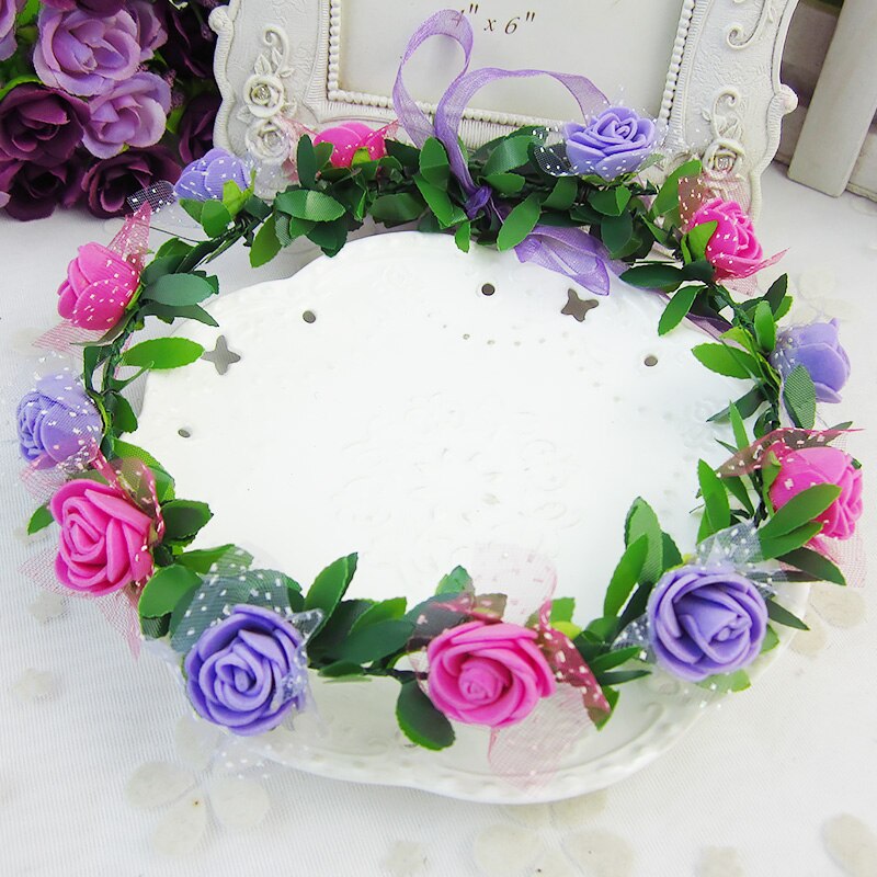 Rose Peony Flower Bridal Floral Crown Hair Band Wreath Mint Head Wreath Party Wedding Headpiece Bridesmaid Accessories