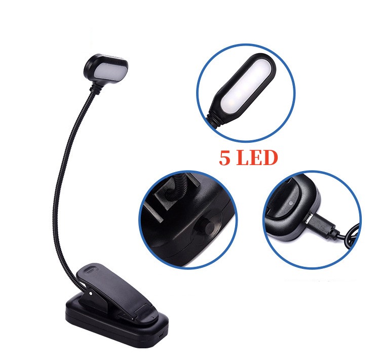 Oplaadbare boeklamp Dimmende leeslamp op 3 niveaus Daglicht Flexibel clip-on licht Boekleeslamp voor lezen in bed