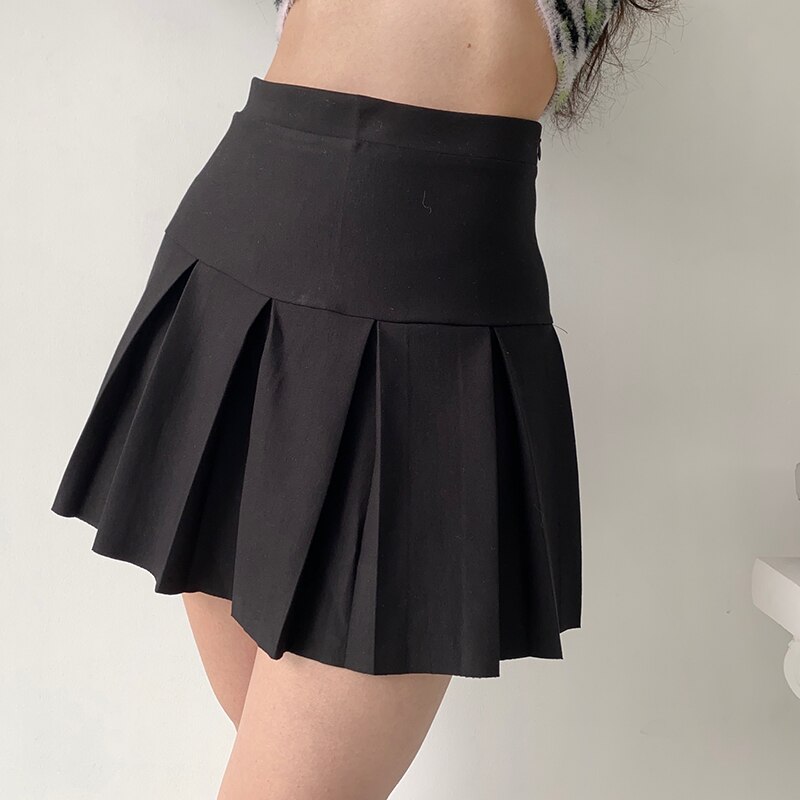 Minifalda plisada blanca para mujer, Falda corta con cintura elástica, estilo universitario, para verano,: Negro / XL