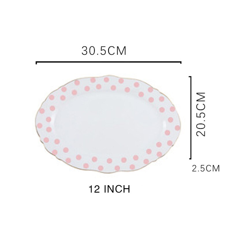 10inch Food Tray Gold Edge Dinnerware Set Polka Dot Dinner Plate Set Soup Dish Steak Flat Plate Flower Shape Breakfast Tableware: Pink Fish plate
