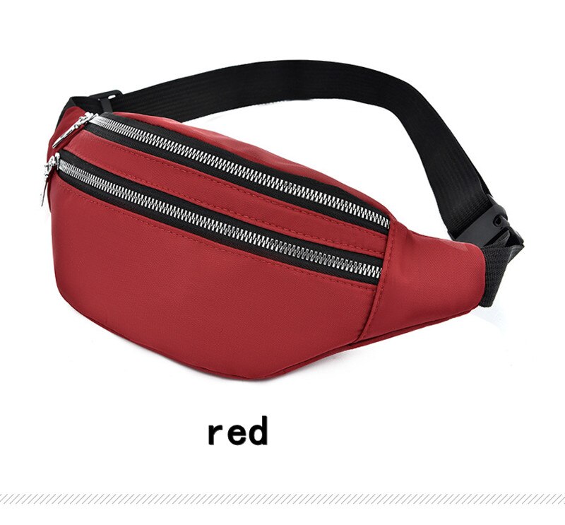 Riñonera con tres cremalleras para hombre y mujer, bolso de pecho Unisex, color rosa: red