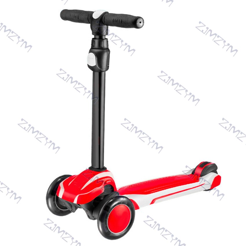 Adjustable Children's Scooter Shock Absorption Baby Flash Foot Scooters Tricycle Balance Bike Ride On Toys For Kids 2-12 Ages: Red