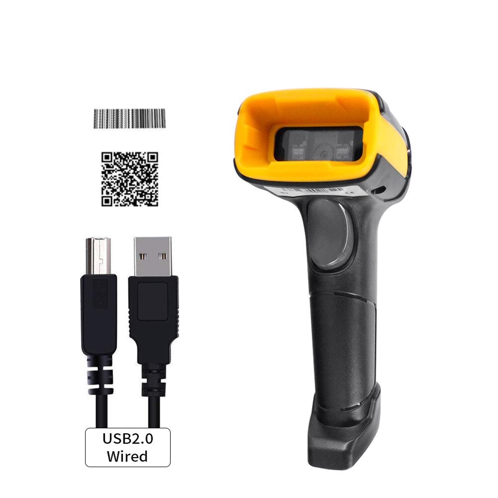 Portable Handheld Barcode Scanner 1D 2D QR Code Wired Wireless 2.4G USB Connection PDF417 POS Terminal with Stand Holder: Wired K1