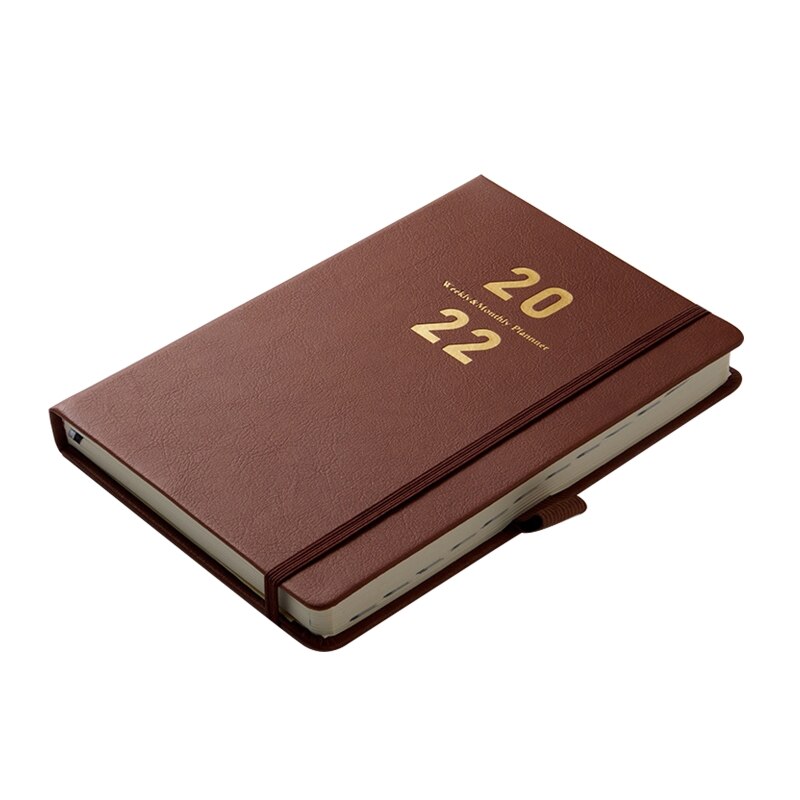 P0RC Weekly Monthly English Planner Notebook Calender Notepad Xmas for Kid Adult: Brown