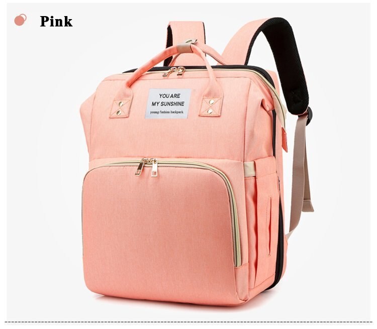 Bolsa de pañales para cama, de cuna, bolso de momia desmontable, impermeable, mochila de pañal de tela, almohadilla cambiante y ganchos: Pink
