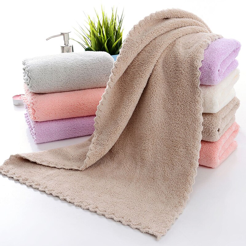 Solid Color Coral Velvet Towel Microfiber Absorbent Towel Home Shower Hair Face Hand Towel Breathable Comfort Clean Supplies