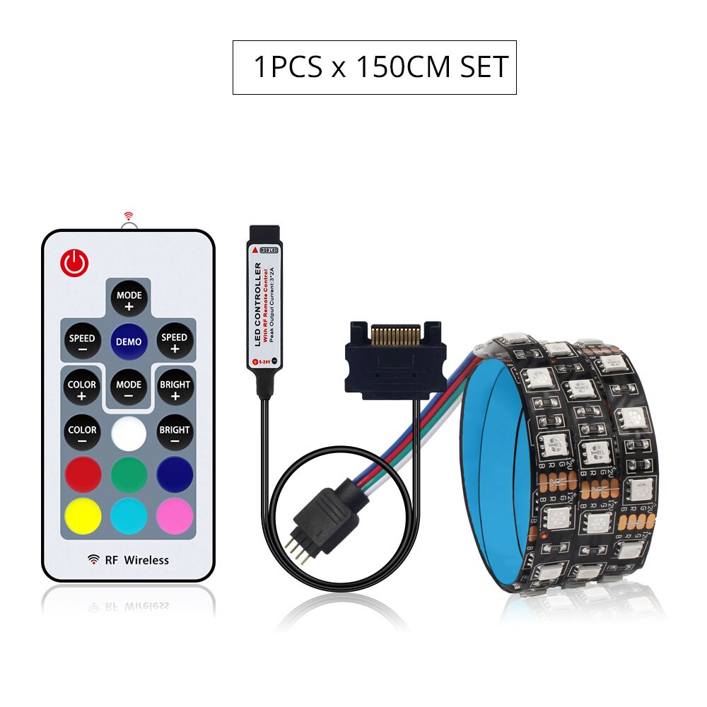 DC 12V RGB 5050 LED Strip Voor Led PC Case Computer SATA rgb Lint Tape 1M 2 M, 17Key RF SATA LED Controller Flexibele Strip Licht: 1pcs x 150CM SET