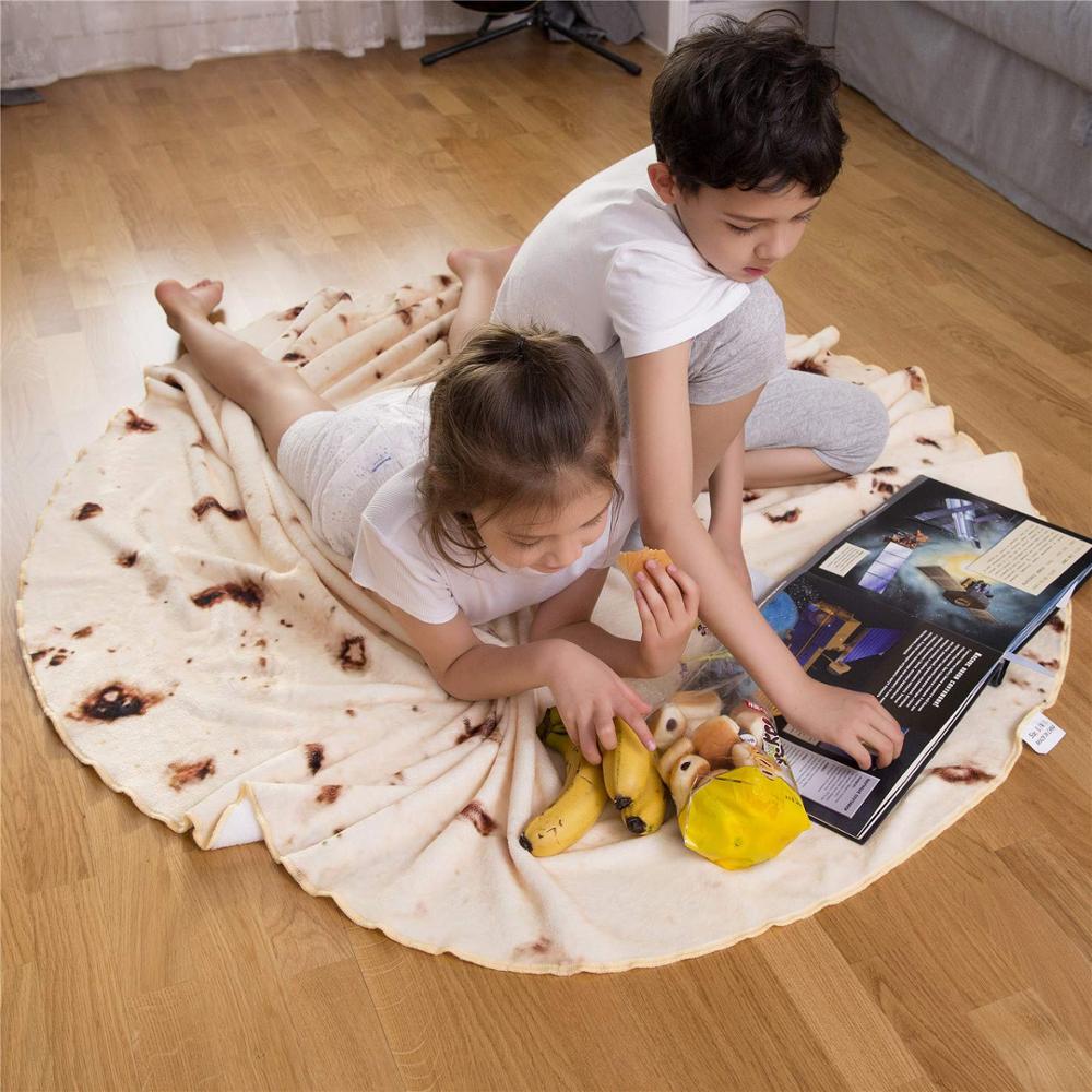 Burrito zawinąć nowość koc na łóźko sofa doskonale kreatywny prezent okrągły Tortilla piknik w domu dla dzieci nadające się robić noszenia mata ciepły miękki szal