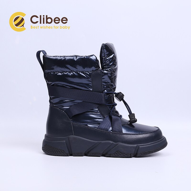 Clibee Meisjes Winter Sneeuw Laarzen Met Warme Wol Linning Grote Kinderen Platte Comfort Waterdichte Laarzen Met Ajustable Elastische Kant 32-37: NAVY / 37