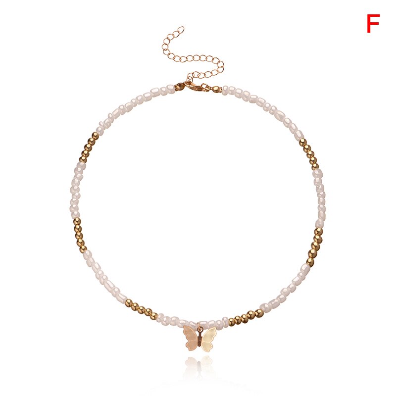 1 Pc Bunte Kleine Perle Schmetterling Stern Anhänger Halsband Böhmen Halskette Frauen Schmuck: F