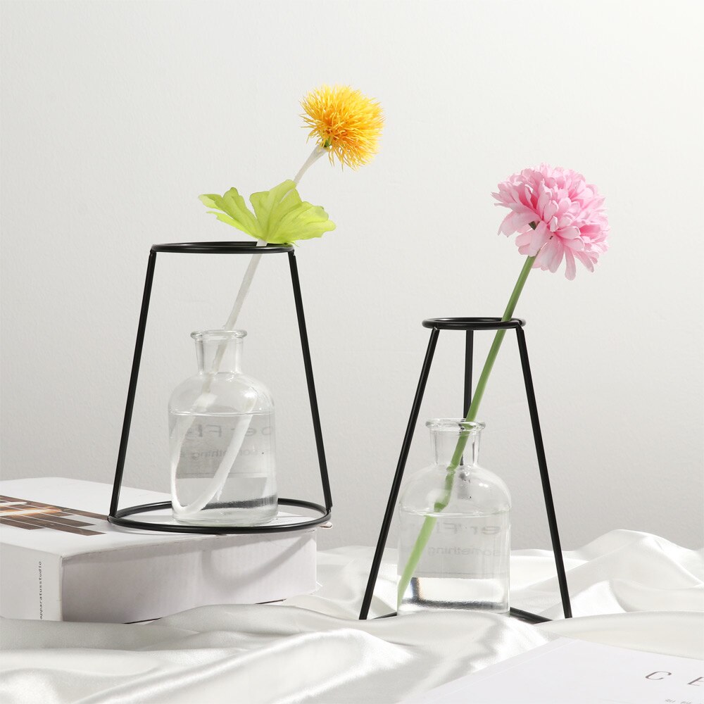 8 Types Nordic Style Iron Line Flower Vase Simple Metal Plant Holder DIY Iron Vase Ornaments Table Iron Vase Rack Home Decor